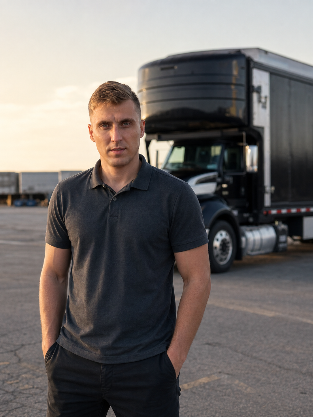 Founder of Pro Jacob LLC beside a company carrier